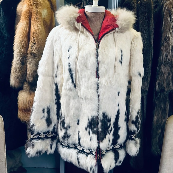 Martin Victor Genuine Alaskan Furs Vintage RARE Hooded Rabbit Fur Jacket Coat - Picture 1 of 7